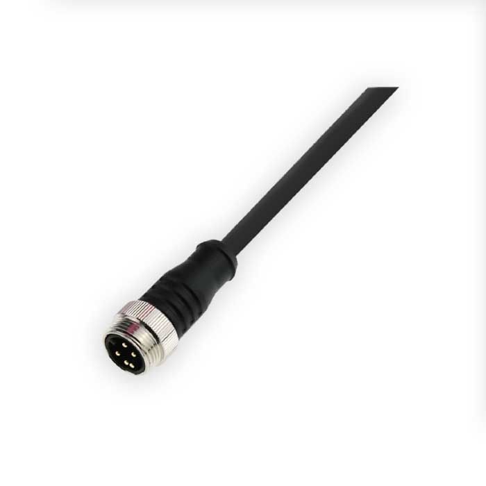 7/8”5Pin、公头直型、单端预铸PUR柔性电缆、黑色护套、0PI035-XXX