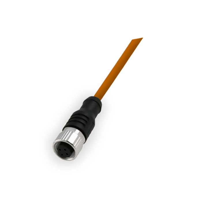 M8 3Pin、母头直型、单端预铸电缆、橙色护套、防焊渣PUR材质、63T001
