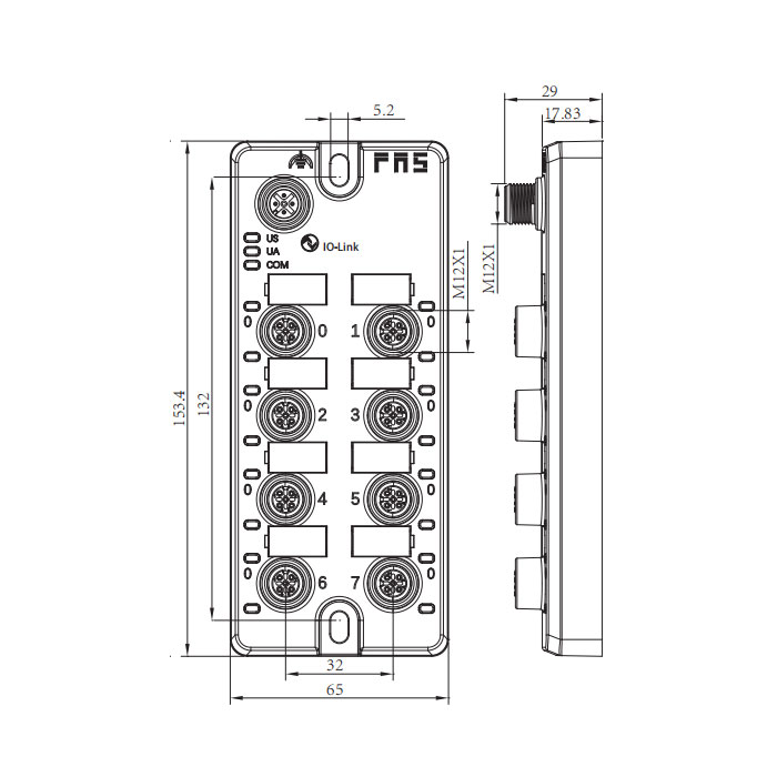 M12接口、IO-Link Hub、4AI，0-10V DC 电压模拟量、8DI PNP 输入数字量模块、00BB11