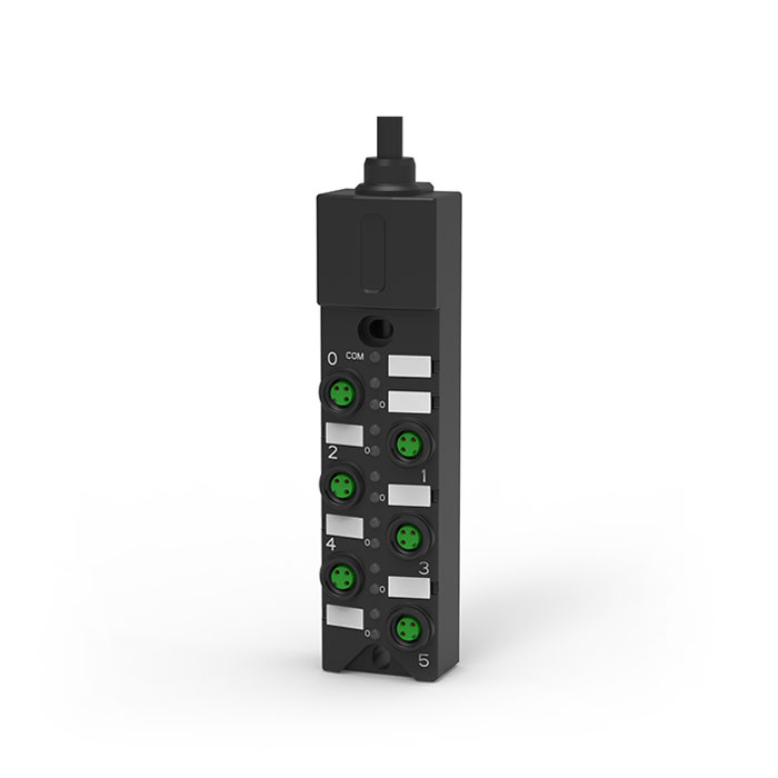 M8分线盒、单通道、PNP、6端口一体式、带LED、PUR柔性电缆、黑色护套、23P601-XXX