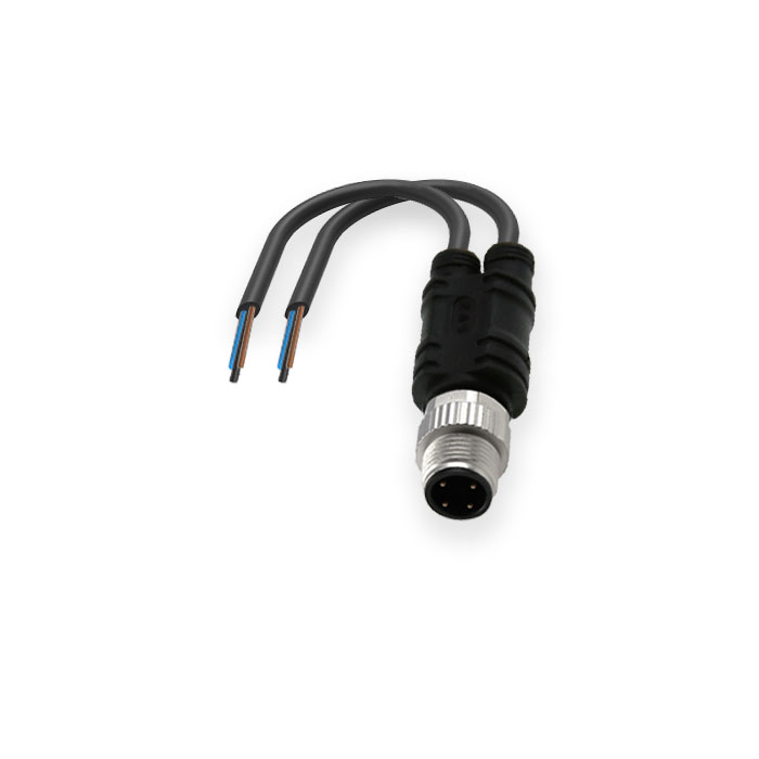M12 4Pin公头/2x自由端、Y型预铸PUR拖链电缆、黑色护套、64SY01-XXX