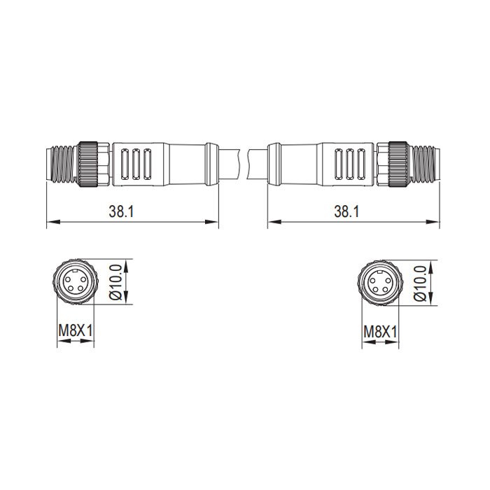M8 4Pin male/male、Dual end pre cast PUR shield flexible cable、EtherCat network cable、Green sheath、0C3001-XXX