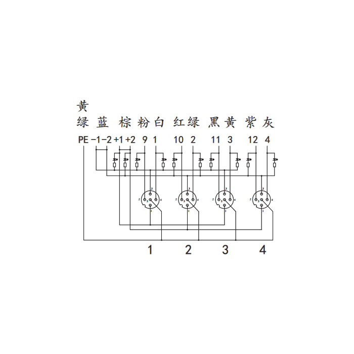 M12分线盒、双通道、PNP、4端口分体式、带LED、PCB端子、24P40G