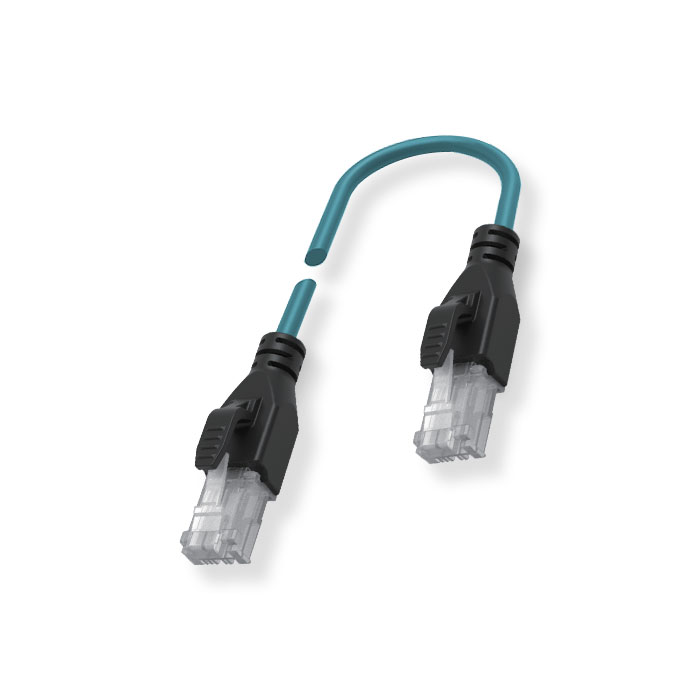 RJ45 male/RJ45 male、Dual end pre cast TPE flexible cable、With shielding、Blue sheath、0C4441-XXX 