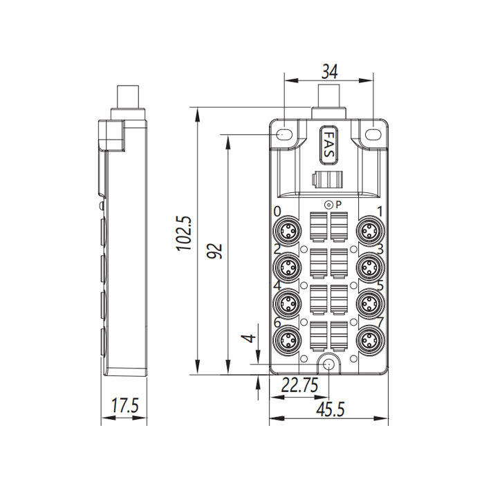 M8分线盒、单通道、PNP、8端口一体式、带LED、PVC非柔性电缆、灰色护套、23P901-XXX