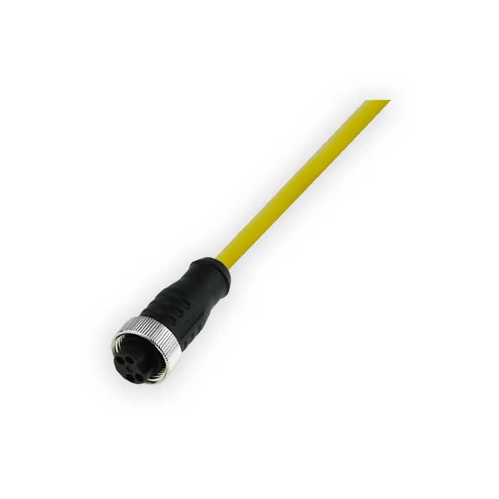 7/8”4Pin、母头直型、单端预铸PVC非柔性电缆、黄色护套、0PI163-XXX