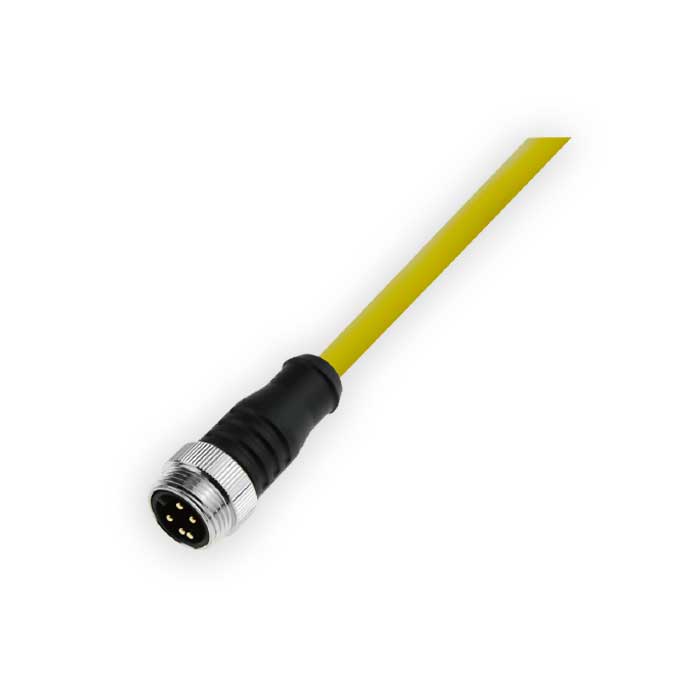 7/8”5Pin、公头直型、单端预铸PVC非柔性电缆、黄色护套、0PI033-XXX