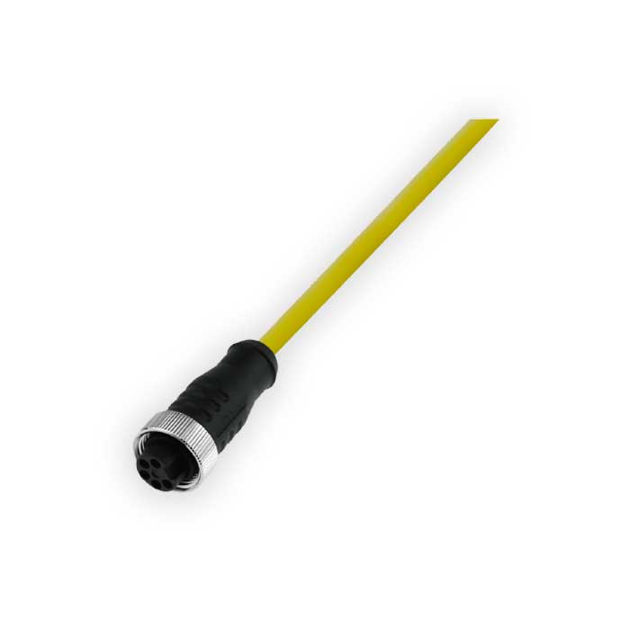 7/8”5Pin、母头直型、单端预铸PVC非柔性电缆、黄色护套、0PI003-XXX