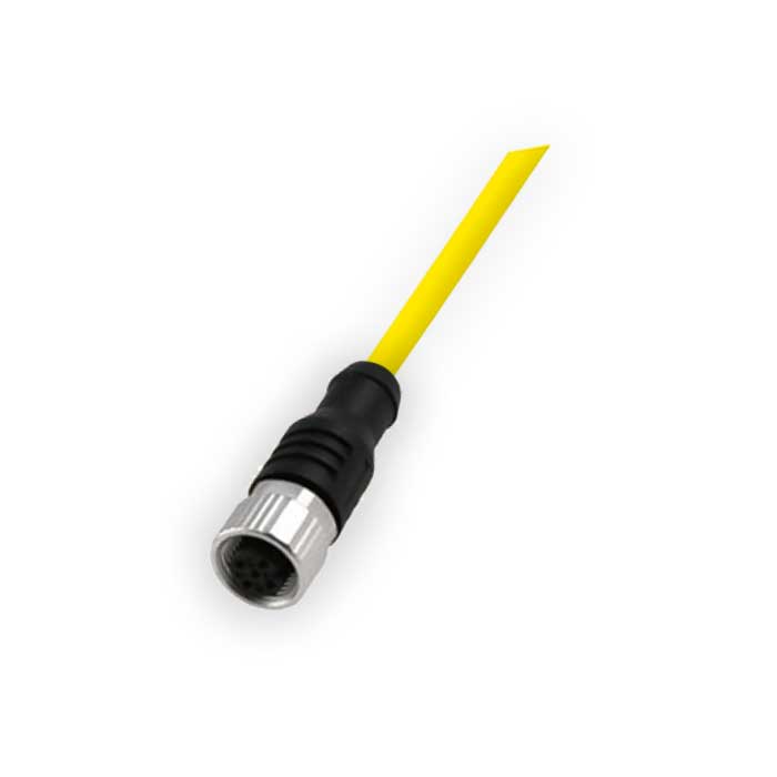 M12 4Pin、母头直型、单端预铸电缆、黄色护套、防焊渣PUR材质、64T041-XXX