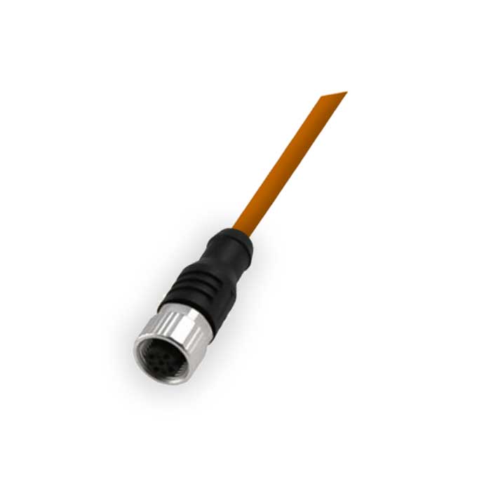 M12 4Pin、母头直型、单端预铸电缆、橙色护套、防焊渣PUR材质、64T043-XXX
