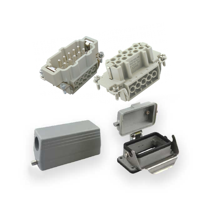 HE series 10 circuits 500V,16A、Screw crimp、Open hole with cover side outlet、09010105120