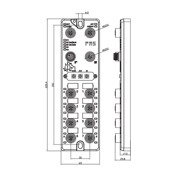 M12 interface, Multi-protocol fieldbus module,16 DO, PNP, 007D31