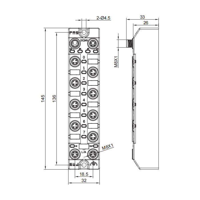 M8 interface, Multi-protocol fieldbus module, 8DI，PNP，007CA3