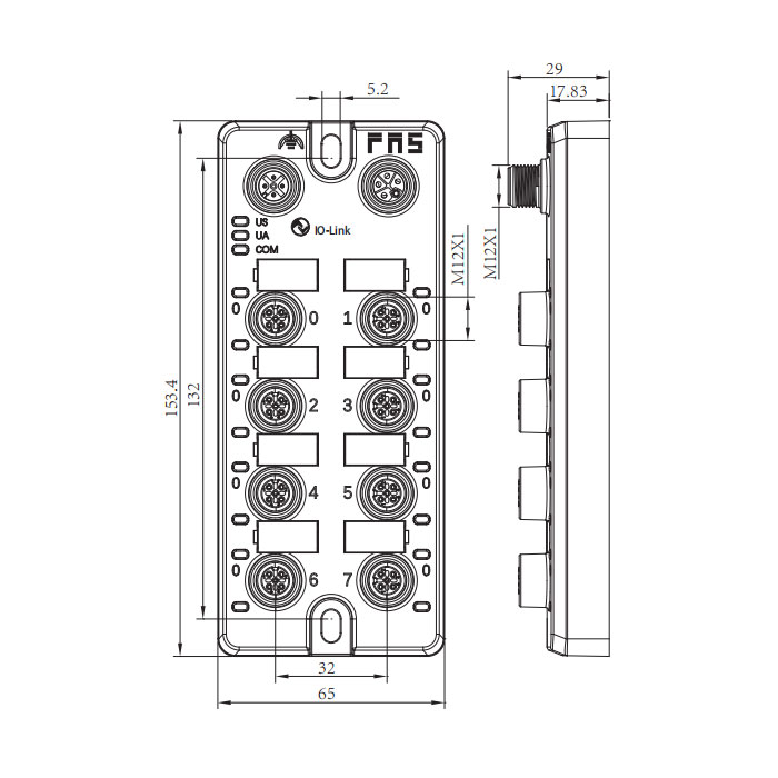 M12接口、IO-Link Hub、PNP、8DI/DO 可配置、最大电流16A模块、00BF31