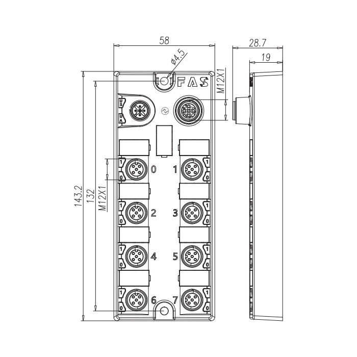 M12 interface、IO-Link Hub、NPN、16DI、Scalable module、00B933