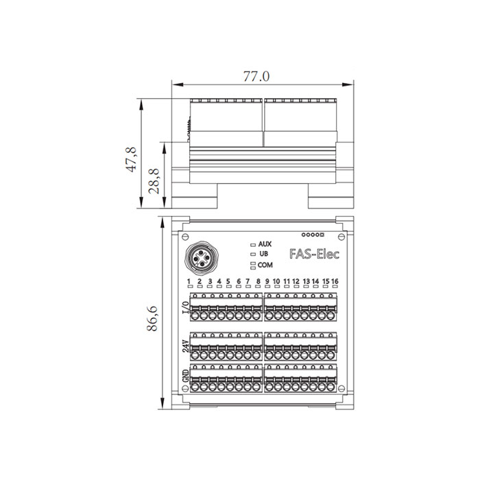 IP20、IO-Link Hub、NPN、16DI、端子式模块、00BS11