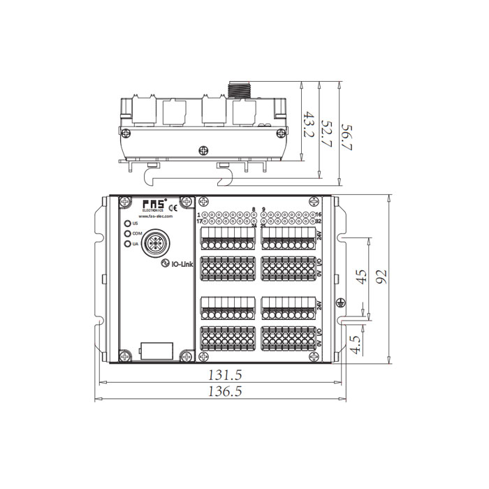 IP20、IO-Link Hub、PNP、32DI、端子式模块、00BH13