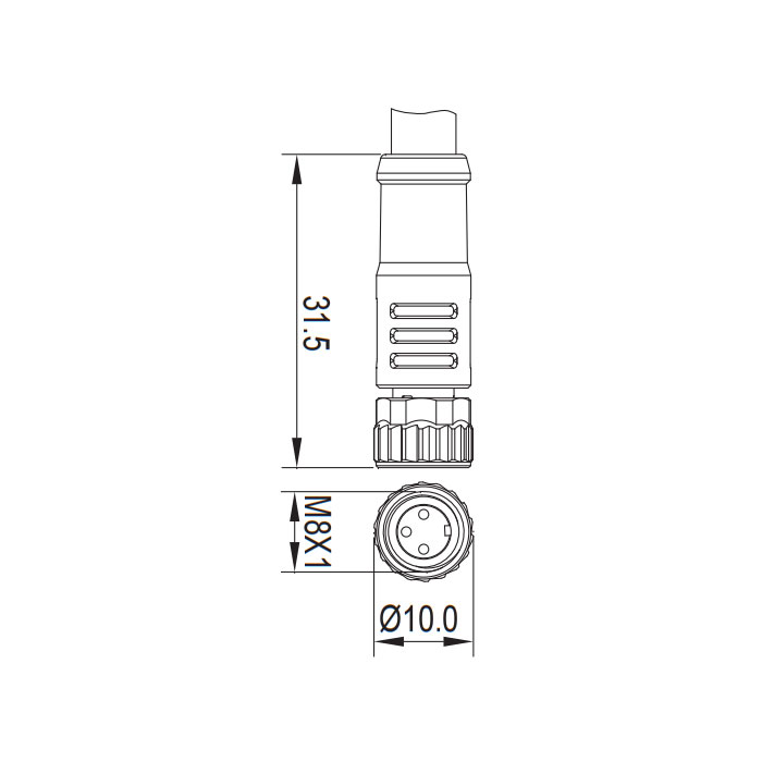 M8 3Pin、母头直型、带LED灯、单端预铸PUR柔性电缆、黑色护套、63S041-XXX