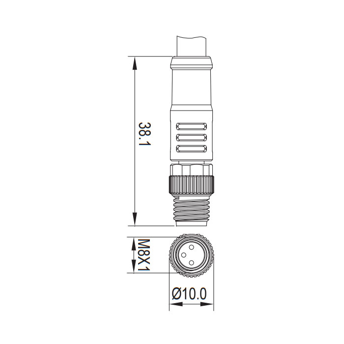 M8 3Pin、公头直型、单端预铸PVC非柔性电缆、灰色护套、63S003-XXX