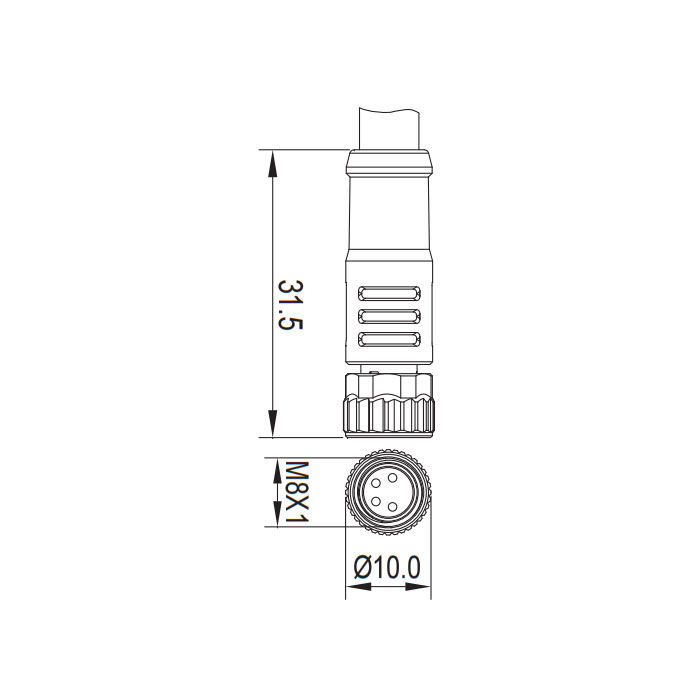 M8 4Pin、母头直型、带LED灯、单端预铸PVC非柔性电缆、灰色护套、63S603-XXX