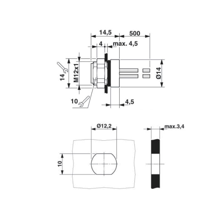 M8 3 Pin、Female flange socket、Board rear mount、63SA01-XXX