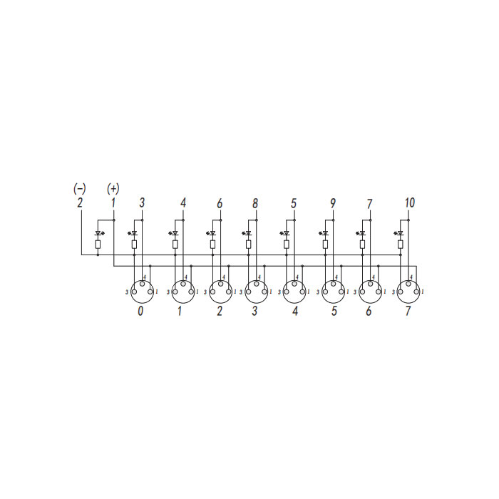 M8 Junction box、Single channel、PNP、8-port split type、With LED、M12 integrated interface base、23P8S1