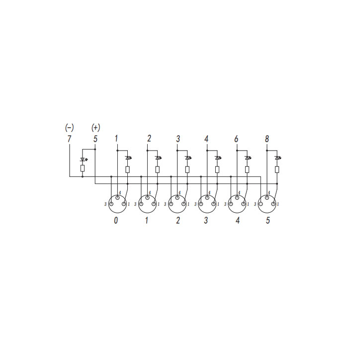 M8 Junction box、Single channel、NPN、6-port split type、With LED、M12 integrated interface base、23N6S1