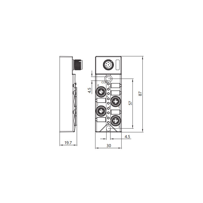 M8 Junction box、Single channel、PNP、4-port split type、With LED、M12 integrated interface base、23P4S1