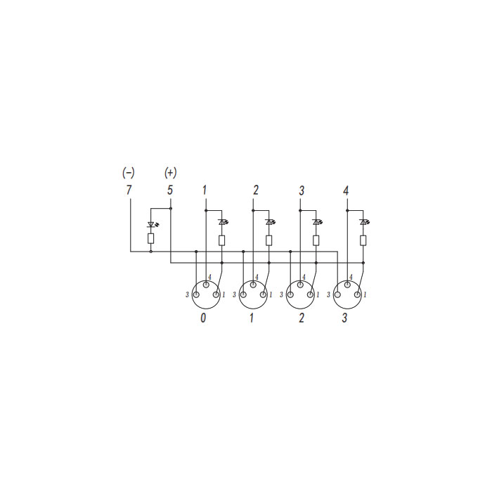 M8 Junction box、Single channel、NPN、4-port split type、With LED、M12 integrated interface base、23N4S1