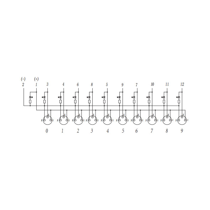 M8 Junction box、Single channel、PNP、10-port split type、With LED、M12 integrated interface base、23PAS1