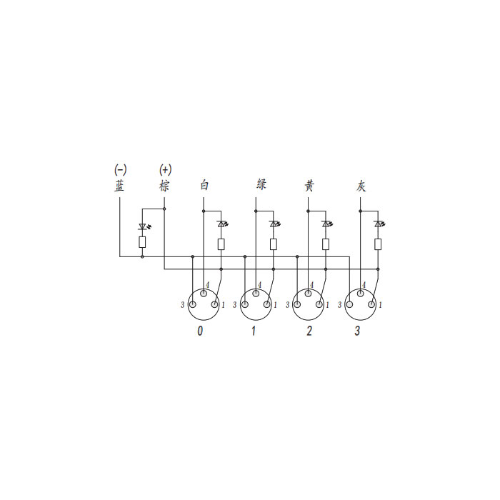 M8分线盒、单通道、NPN、4端口一体式、带LED、PUR柔性电缆、黑色护套、23N401-XXX