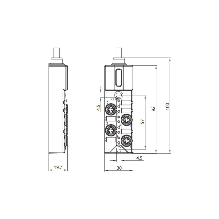 M8 Junction box、Single channel、NPN、4-port integrated、With LED、PUR flexible cable、Black sheath、 23N401