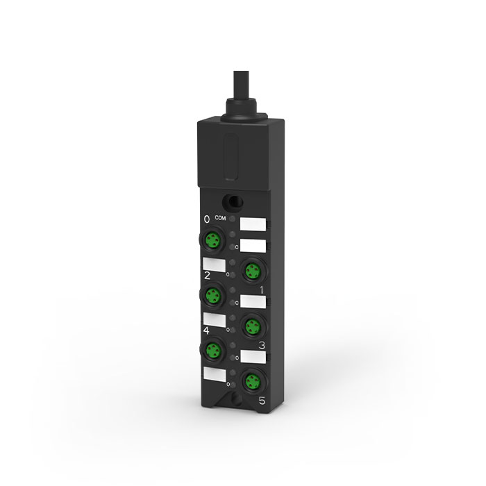 M8分线盒、双通道、PNP、6端口一体式、带LED、PUR柔性电缆、黑色护套、23P641-XXX
