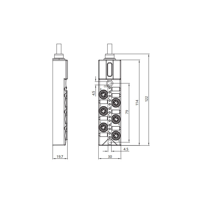 M8 Junction box、Dual channel、NPN、6-port integrated、With LED、PUR flexible cable、Black sheath、 23N641