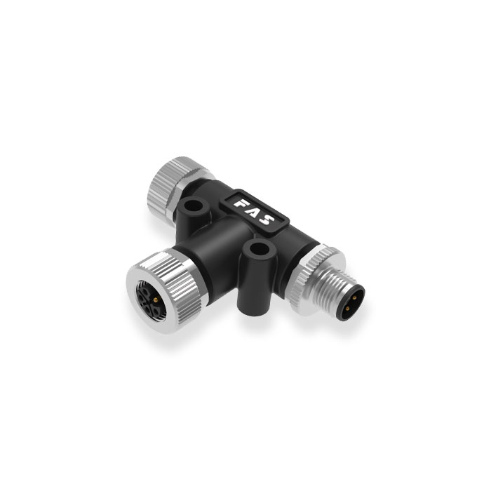 M12 5Pin、母头 转 M12公头+M12母头、L-coded、T型连接器、64L555