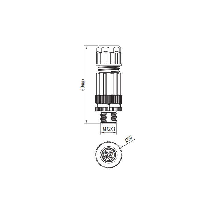 M12 4 Pin、Straight male、Push-in terminal、Y type splitter、64FX21