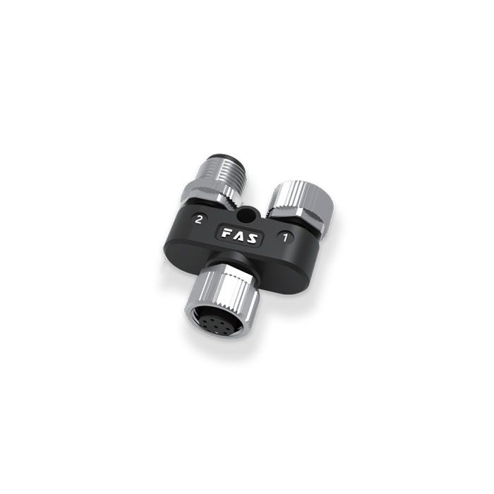 M12 8Pin母头 转 M12 5Pin公头+M12 5Pin母头、三通接头、648551