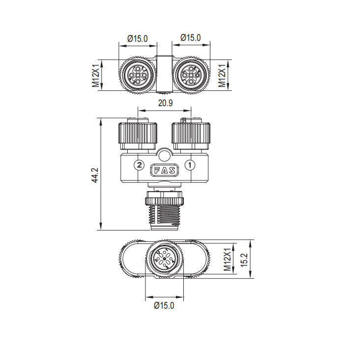 M12 5Pin公头/2M12 5Pin母头、Y型插接器、645551_富延升
