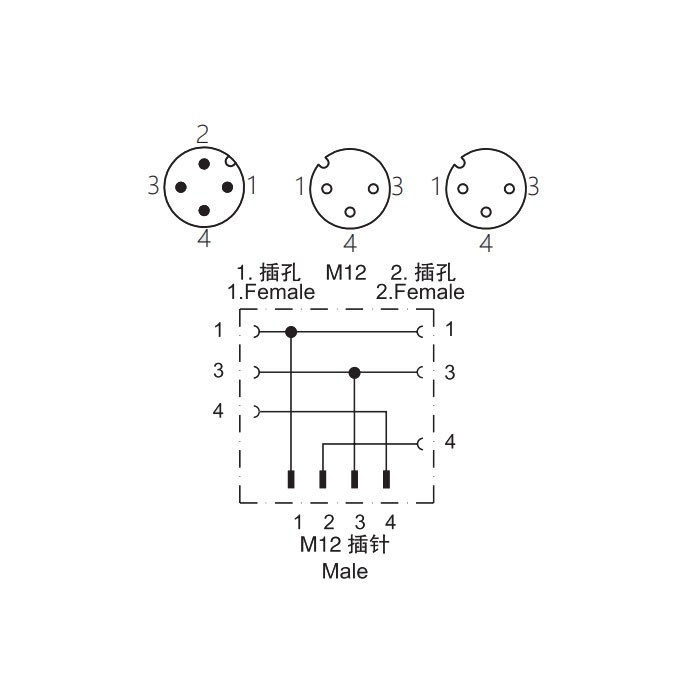 M12 4Pin公头/2M12 3Pin母头、Y型插接器、644491_富延升