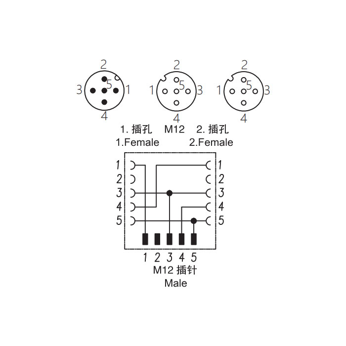 M12 5Pin male/2M12 5Pin female 、Y-connector、644331
