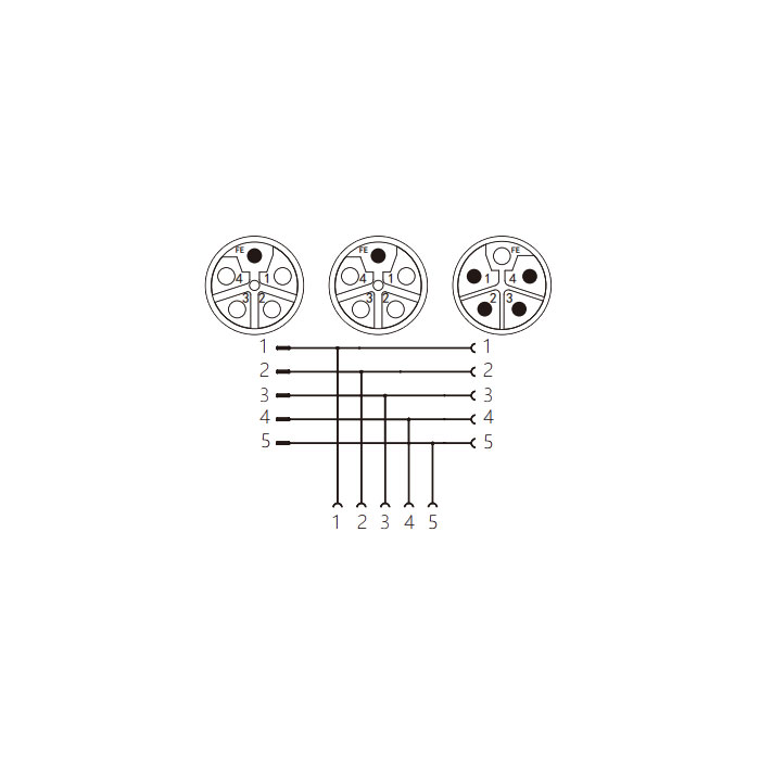 M12 5Pin、母头 转 M12公头+M12母头、L-coded、T型连接器、64L555
