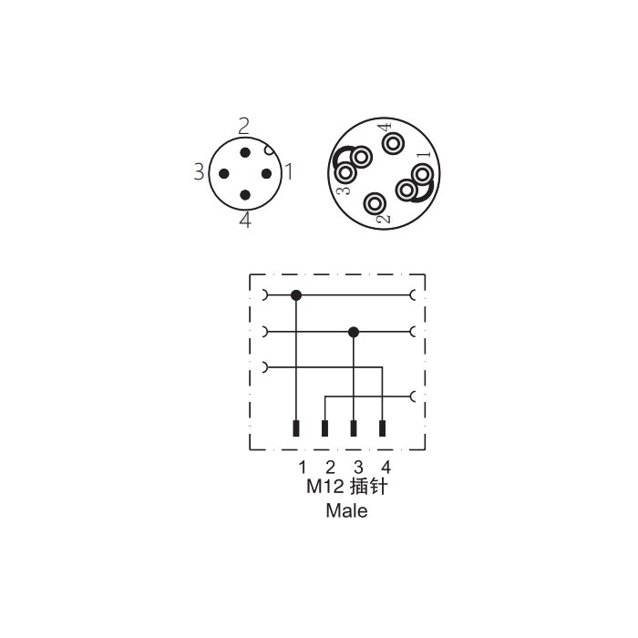 M12 4Pin、公头直型、直插式连接、Y型分线器、64FX21