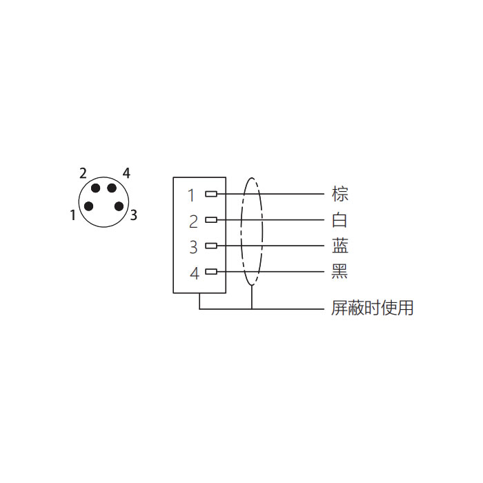 M8 4Pin、公头直型、单端预铸PUR柔性电缆、带屏蔽、黑色护套、63S105-XXX
