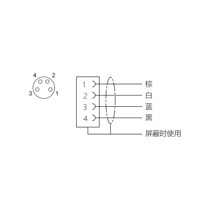 M8 4Pin，母头90°、单端预铸PUR柔性电缆、带屏蔽、黑色护套、63S145-XXX