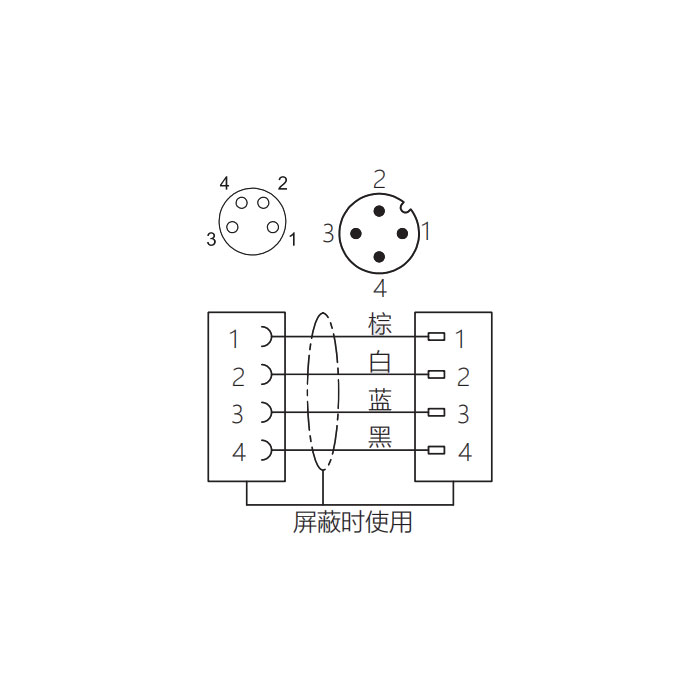 M8转M12 4Pin M8母头直型转M12公头直型、双端预铸PUR柔性电缆、黑色护套、63D261-XXX 