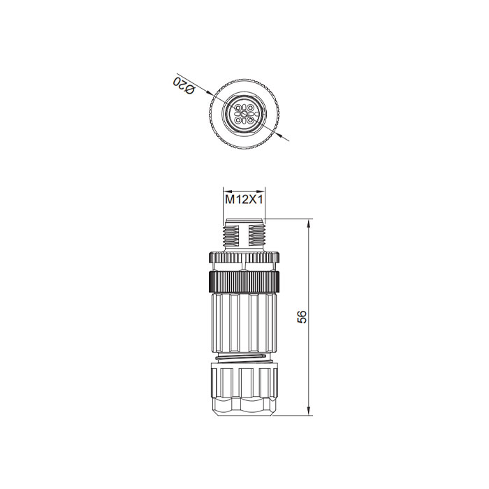 M12 4Pin、公头直型、螺钉连接、64F121