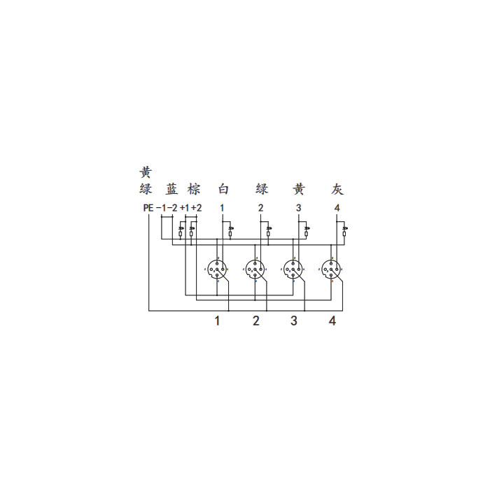 M12分线盒、单通道、PNP、4端口分体式、带LED、PCB端子、24P409