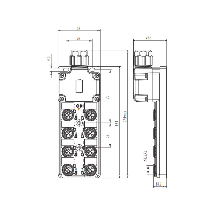 M12分线盒、双通道、Without LED、8端口分体式、PCB端子带插头、24W8SN
