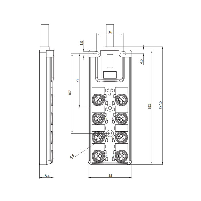 M12 Junction box、Single channel、Without LED、8-port split type、PVC non-flexible cable、Gray sheath、24W821-xxx