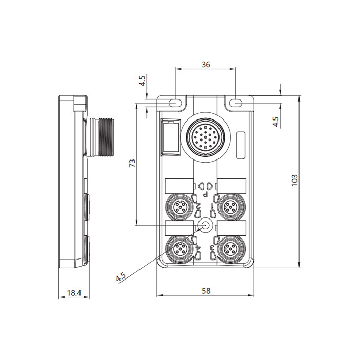 M12分线盒、双通道、Without LED、4端口分体式、M23集成接口基座、24W4LT